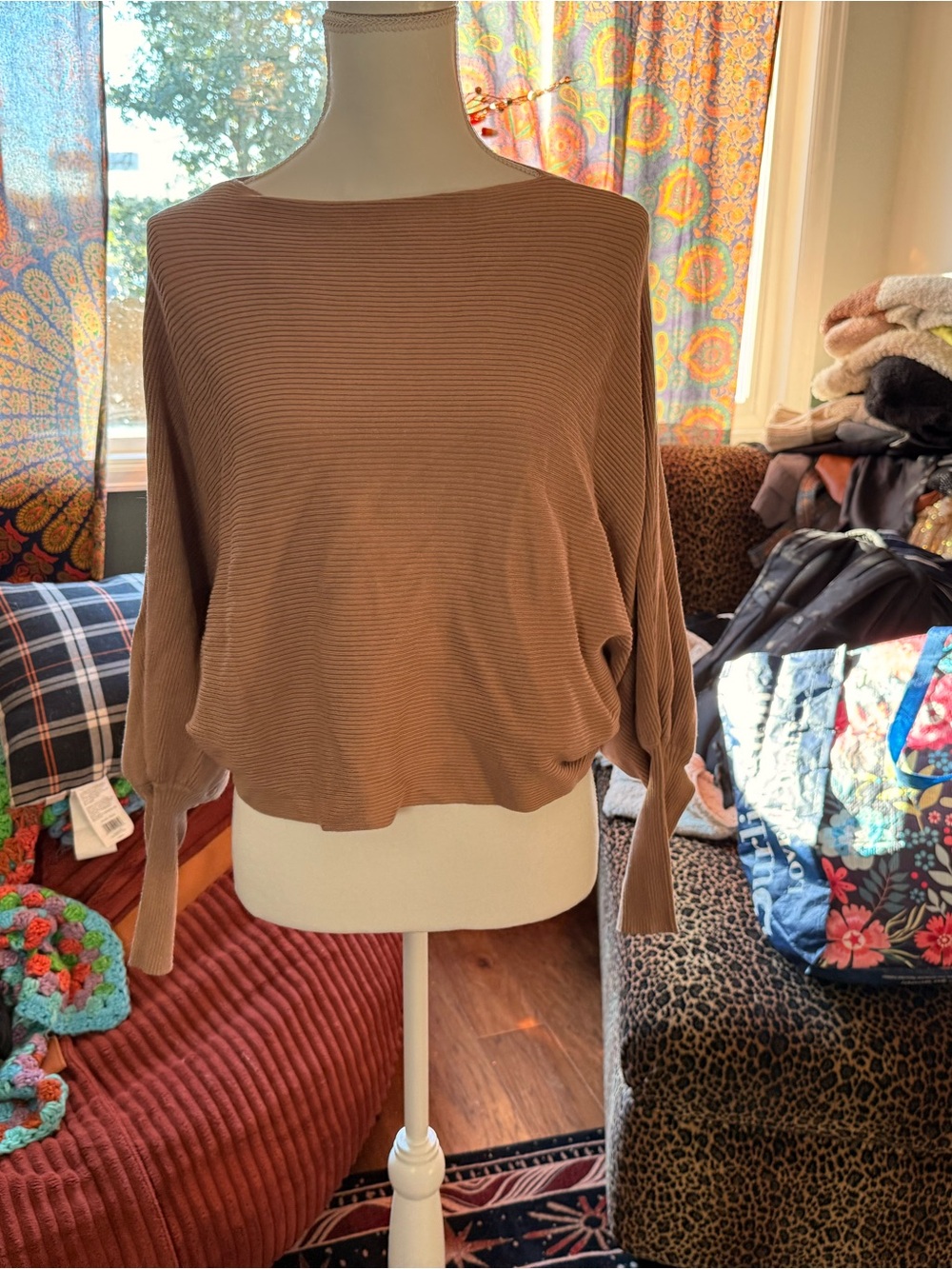Altar'd State Ribbed Boatneck Sweater - Taupe Brown